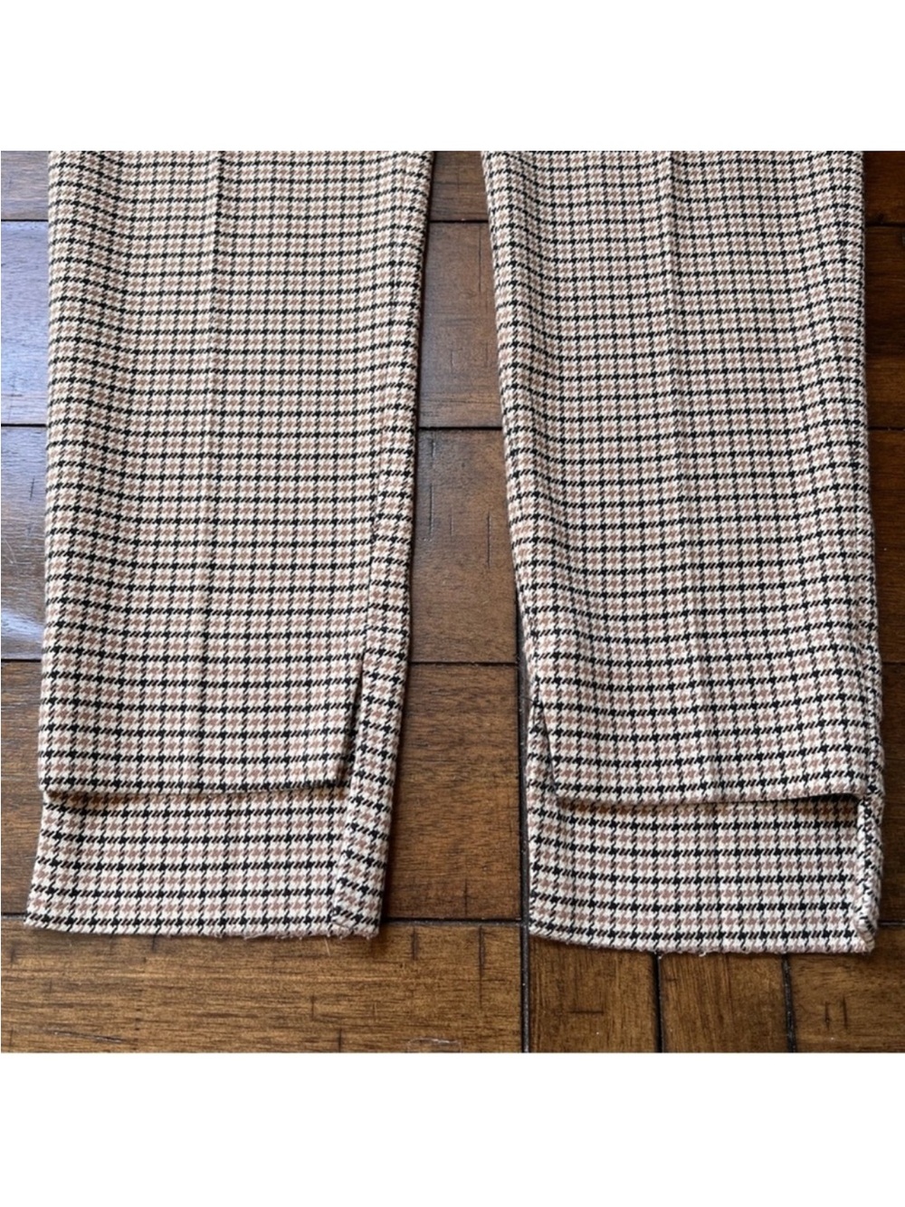 Zara Woman Houndstooth Check patterned slim trousers tan size 4 - Picture 7 of 8